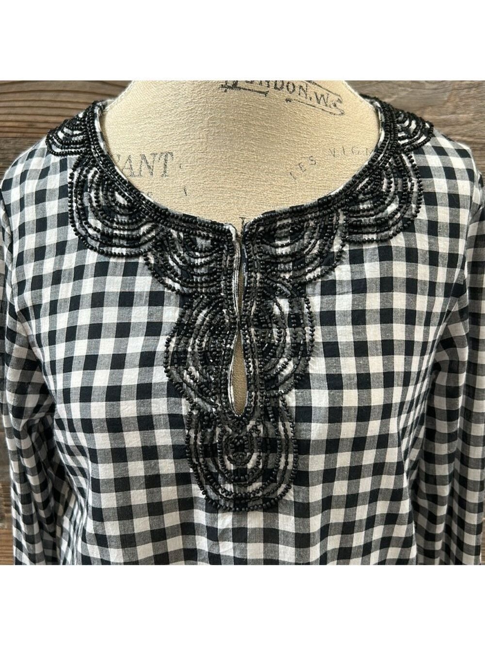Vineyard Vines Embellished Bead Gingham Pullover Tunic Top/Cover Up Size Small - Picture 3 of 12